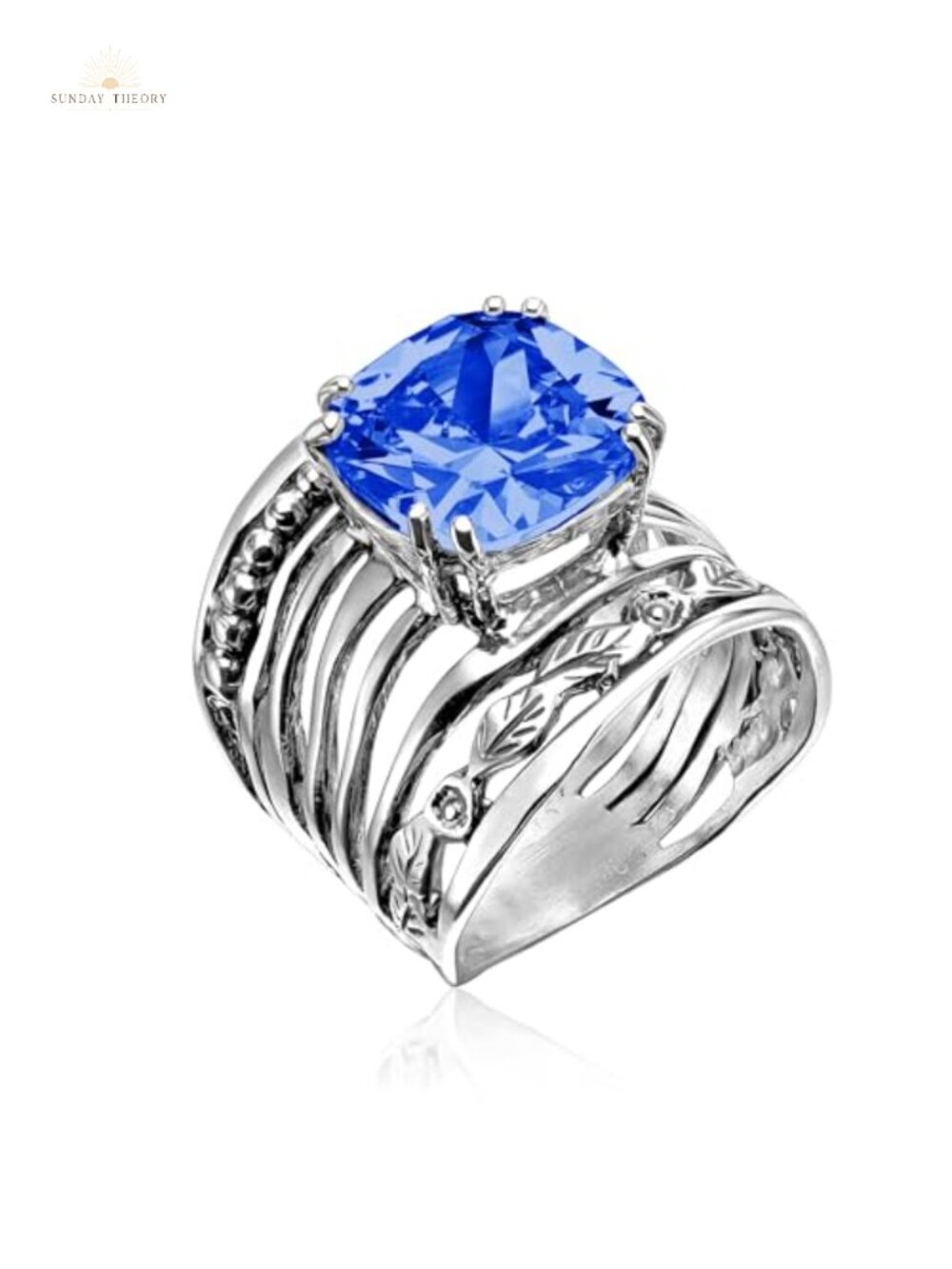 925 Sterling Silver Vintage Cushion CZ Statement Ring for Women